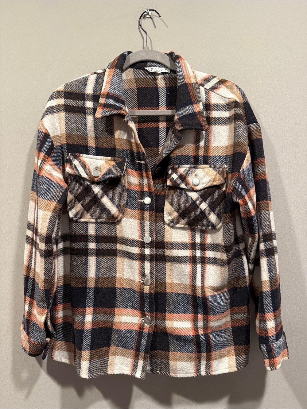 Zele Plaid Utility Jacket in Brown, Cream, Tan and Rust